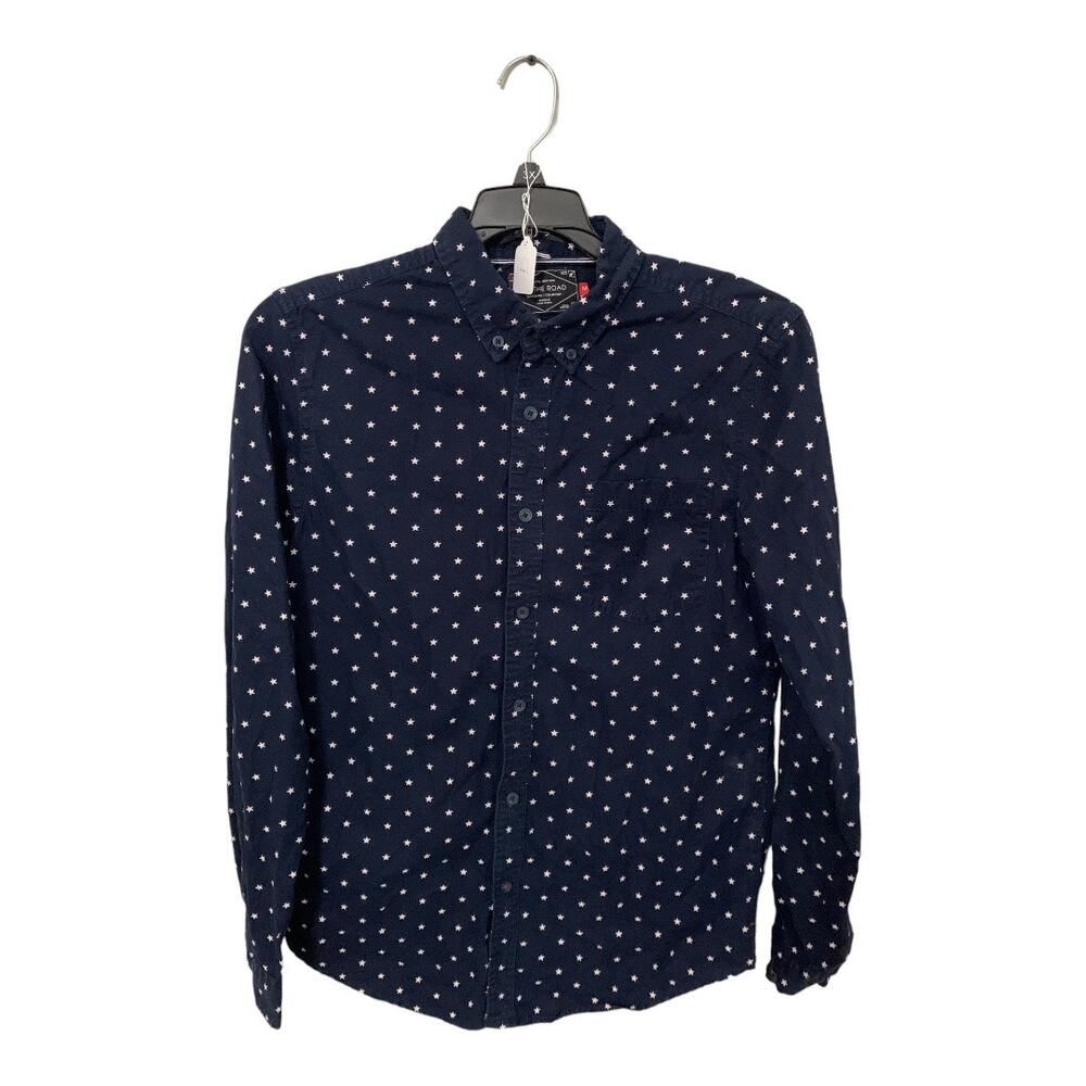 On The Road Mens Size Medium Navy Star Print Slim Fit Button Down Shirt